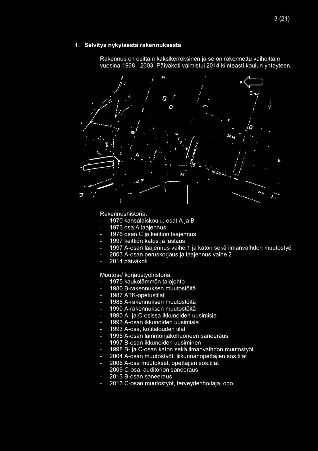 muutostyö 2003 A-osan peruskorjaus ja laajennus vaihe 2 2014 päiväkoti Muutos-/ korjaustyöhistoria: 1975 kaukolämmön talojohto 1980 B-rakennuksen muutostöitä 1987 ATK-opetustilat 1988 A-rakennuksen