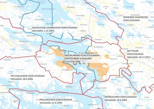 Yleiskaavatilanne vuonna 2018 (oranssilla asemakaavoitetut alueet). 3. MAANOMISTUS Suurin osa Savonlinnan kaupunkipuiston maa-alueesta on kaupungin tai valtion omistuksessa.