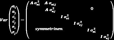 Edelleen luonnollisesti satunnaistekijöiden vaikutukset ovat toisistaan riippumattomia eli cov (a, c) = cov (a, ε ) = cov (c, ε ) = 0 Yhden ominaisuuden analyysi voidaan laajentaa monen ominaisuuden