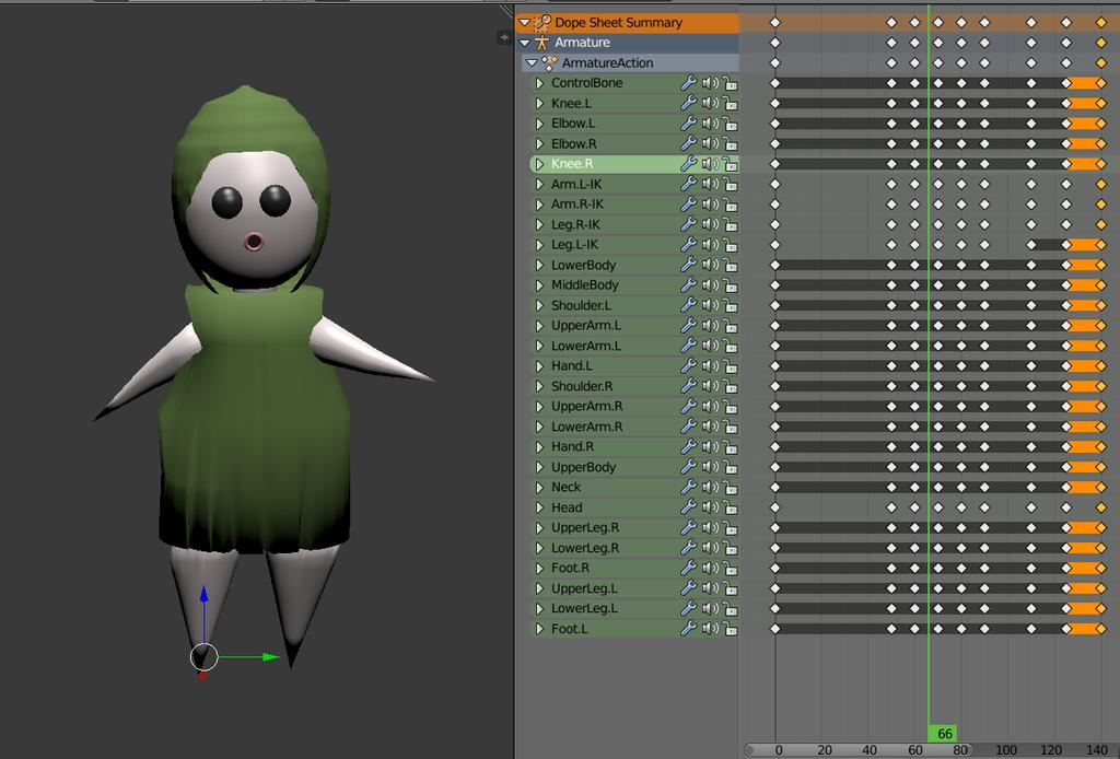 toteutus, on kuitenkin muistettava jättää jonkin verran raameja syklien väliin. Tallennettaessa Blender projektin, animaatio tallentuu sen mukana.