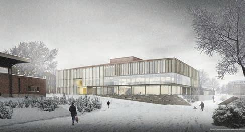 Sisääntulo ja aula ovat onnistuneet, aula yhdistää ulkotiloja vaikka ei niinkään visuaalisesti.