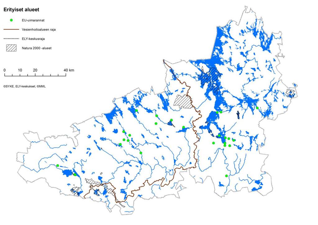 Kuva xx. EU-uimarannat ja vesienhoidon suojelualuerekisterin Natura 2000 alueet Hämeen ELY-keskuksen toimialueella 5.