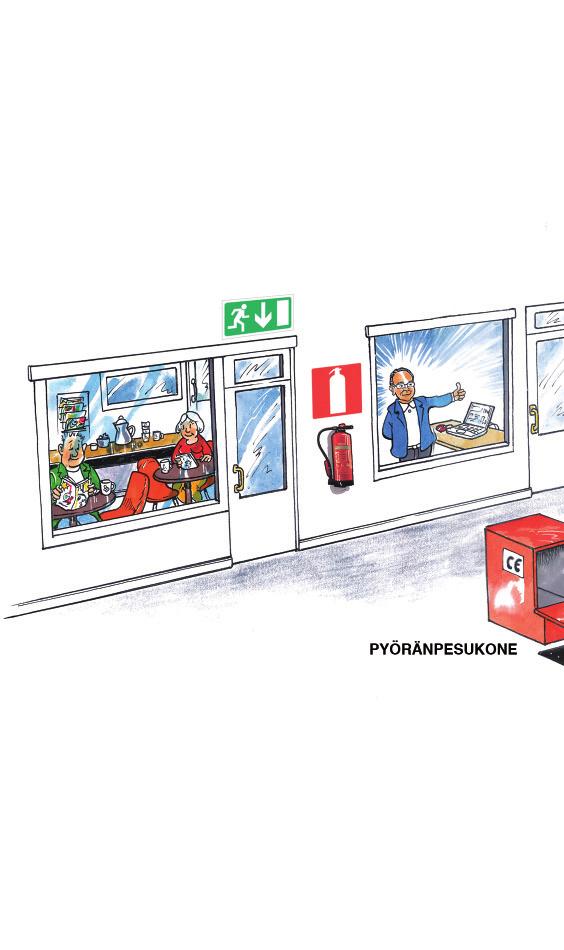 Havainnekuva autonrengasalalla käytettävistä koneista ja laitteista turvallisuusohjeineen (liitteet 9 ja10). Työpaikoille voidaan hankkia myös tärinän vaikutusta vähentäviä käsineitä.