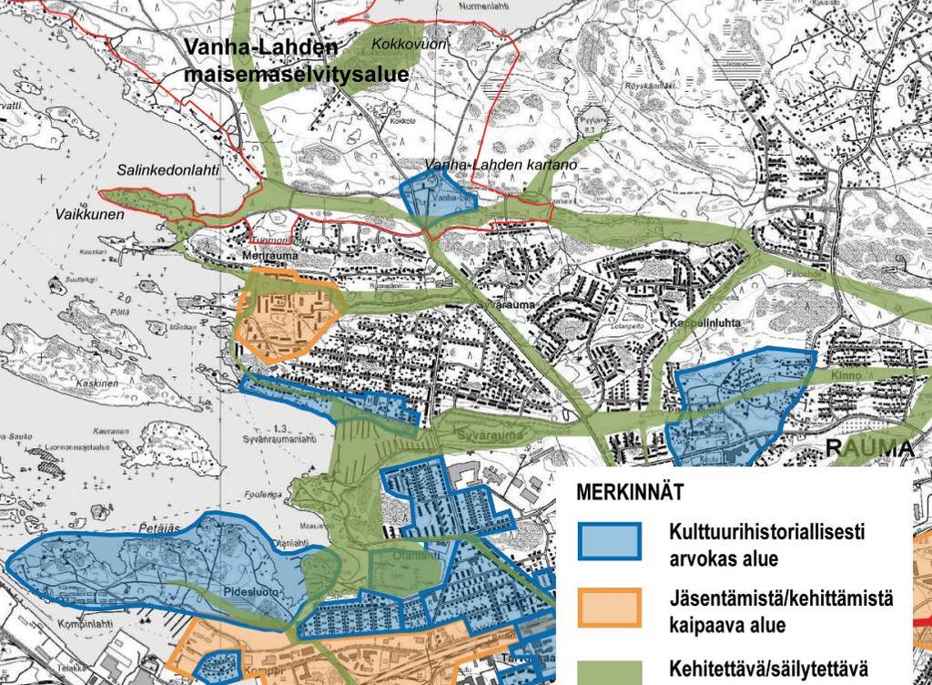 Rauman kaupungin yleiskaavassa on tarkastelut Vanha- Lahden alue a kaupunkikuvan ja viheralueverkoston kannalta.