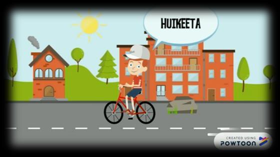 22 Kuva 17. Polkupyöräily Animaatiovideoon lisättiin lopuksi vielä taustamusiikki. Musiikki oli saatavina valmiina PowToon-sovelluksesta ja käyttöoikeuksiensa puolesta sitä sai vapaasti käyttää.