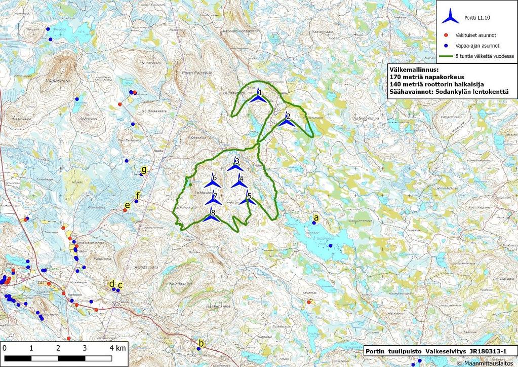 Sivu 7 / 10 4 Välkevaikutukset Välkemallinnukset on suoritettu LAI 2002 mukaisesti, ottaen huomioon voimalan lapojen keskimääräiset leveydet, joiden avulla lasketaan maksimitarkasteluetäisyys