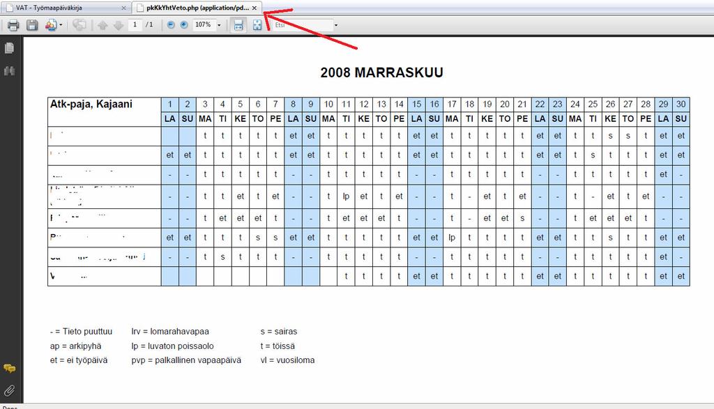 9 Työmaapäiväkirjan tietojen tulostus 1. Ensin käyttäjän täytyy valita, millä perusteella henkilöitä tietokannasta haetaan. Vaihtoehdot ovat joko osasto-kohtaisesti tai palkkausperuste-kohtaisesti. a.