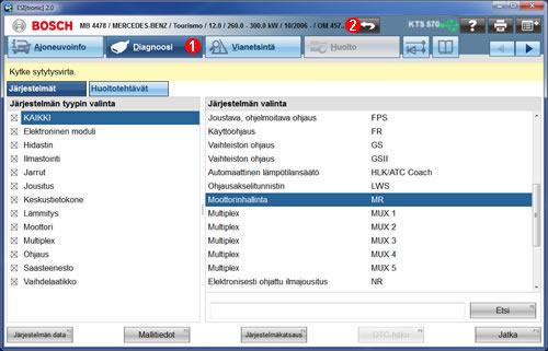 Diagnoosi (KTS Truck) Anna tarkat tiedot ajoneuvoon asennetuista järjestelmistä niiden tunnistamista ja diagnoosia varten. Diagnoosin suorittaminen Diagnoosi. ESI[tronic] 2.