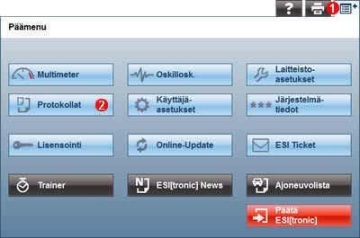 Päämenu Protokollat Muistissa olevat protokollat/huoltokaaviot voidaan katsoa läpi, tallentaa, tulostaa tai poistaa.