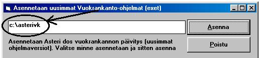 Asteri valikon päivittäminen Asteri valikko-ohjelman päivittämisen voi tehdä [Päivitä Asteri valikko] painikkeesta.