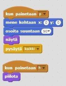 Apuohjelmat: Painettaessa kirjainta p, hahmot siirtyvät origoon ja skriptien suoritus
