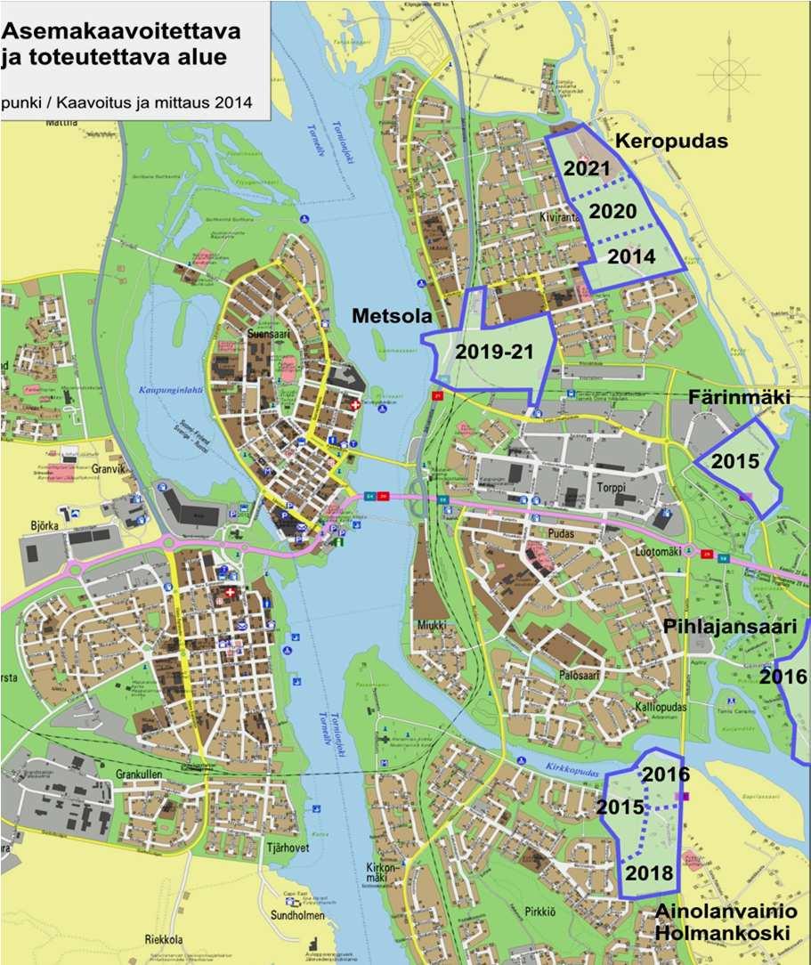 TOIMENPITEET: Kivirannan itäosa: 2014 2021 Ainolanvainio Holmankoski: 2015 2018 Färinmäki: 2015 Metsola: 2019 2021 Pihlajasaari: 2016