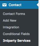 3rd Party Services -asetukset Kun Contact Form 7 -lomake on luotu, sille pitää vielä luoda WordPressin puolella 3rd Party Services -asetukset, jotta lomakkeelle syötetyt tiedot voidaan välittää