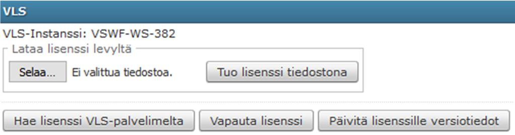 3 Lisenssin ylläpito Lisenssin aktivoinnin jälkeen Hae lisenssi VLS-palvelimelta -painikkeella saadaan lisenssin tiedot haettua palvelimelta esim. muutosten päivittämiseksi.