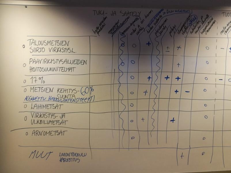 Yhteistyöryhmän tapaamisessa 31.1.2018 työstettyä vaikutusten arvioinnin ristiintaulukointia.