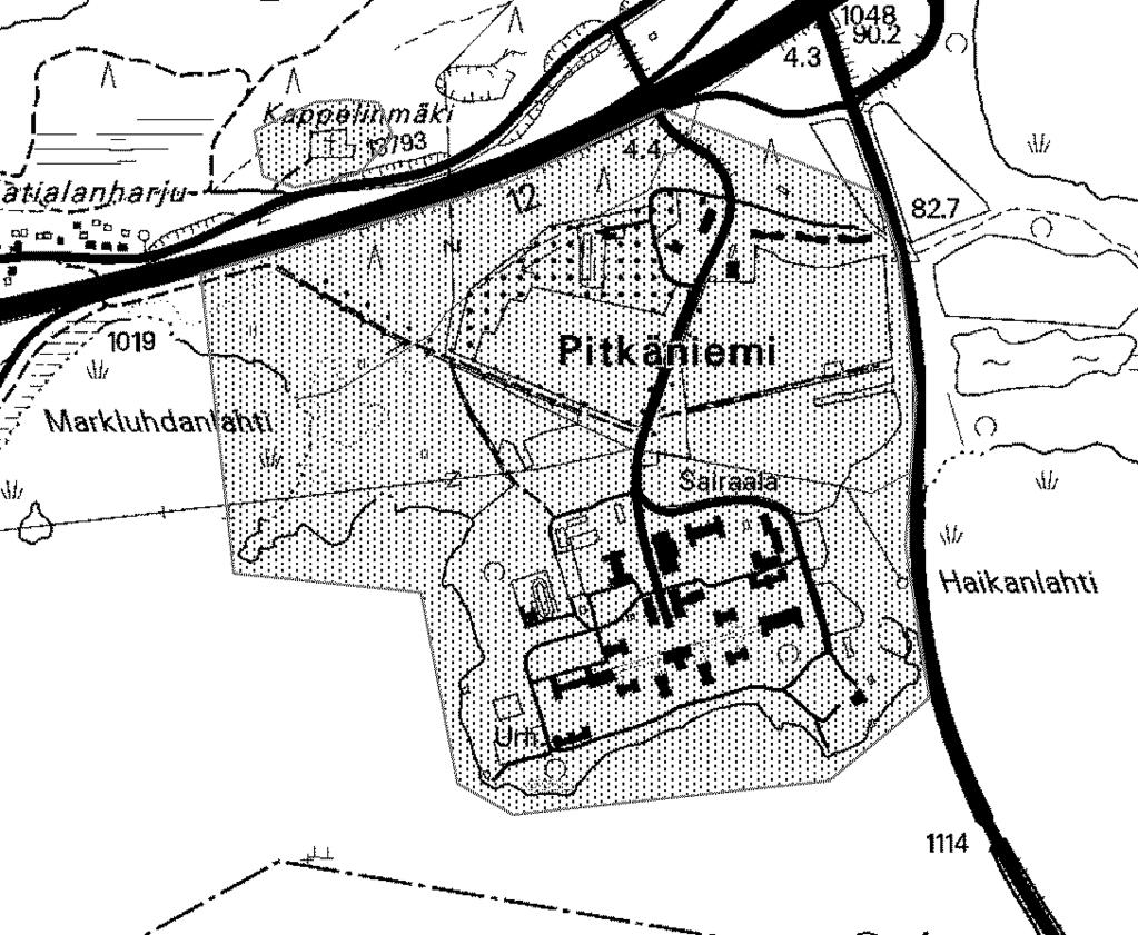 3 LÄHTÖKOHDAT 3.1 Selvitys suunnittelualueen oloista 3.1.1 Luonnonympäristö 3.1.2 Liikenne Kaavamuutosalue sijaitsee Pitkäniemen sairaala-alueella, noin 400 metrin etäisyydellä Markluhdanlahden rannasta.