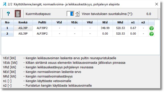 24 2. Ikkuna 2/2 Käyttötilanne, kengät, vetovoima- ja leikkauskestävyys, pohjalevyn alapinta Kenkien veto- ja leikkausvoima tulostuu kuvaan 16 pohjalevyn alapinnan tasolla.