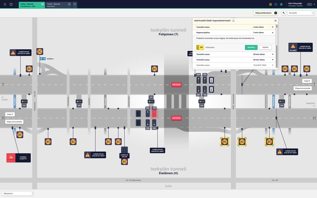 14 2.4.3 Ohjaustyökalu Ohjaustyökalu (kuvassa 2.6) on rakennettu liikenteen reaaliaikaista ohjausta varten.