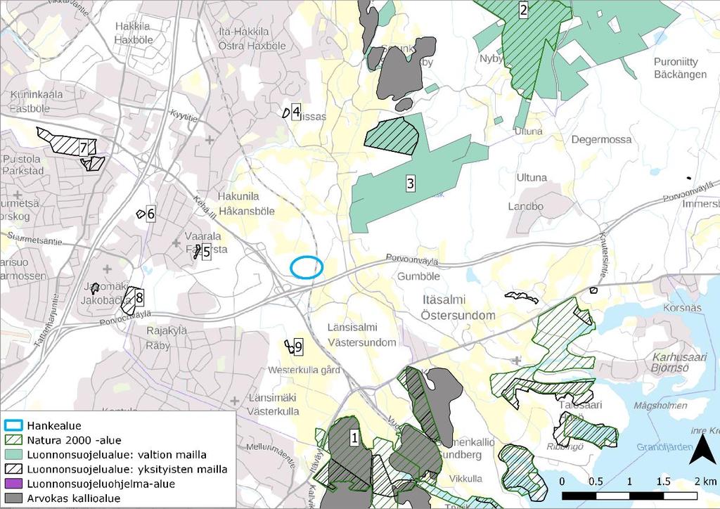 6.9.4 Muut luonnonarvoiltaan huomionarvoiset kohteet Suojelualueiden ohella hankealueen ympäristössä on myös muita huomionarvoisia kohteita, kuten useita valtakunnallisesti arvokkaiksi luokiteltuja