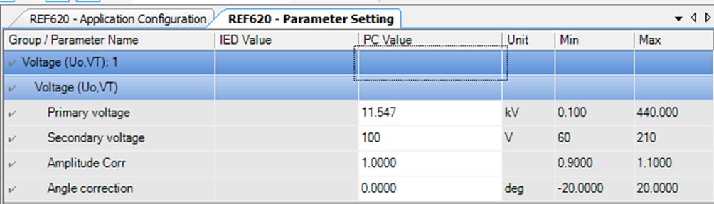 Testing MFADPSDE with Omicron Testing guideline for secondary testing 1MRS758886 EN Figure 1. Example of MFADPSDE parameter setting. 3.