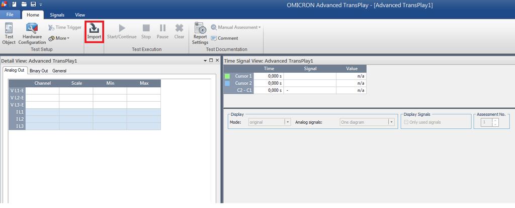 Testing MFADPSDE with Omicron Testing guideline for secondary testing 1MRS758886 EN Importing and scaling a DR-file First, import the disturbance (DR) file to the Advanced Transplay tool and scale