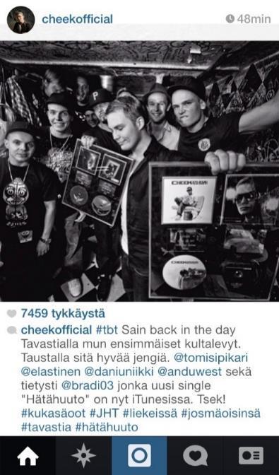 Ohje hashtagien käyttöön, esimerkki Kuvassa on käytetty yleistä tägiä #tb, joka on lyhenne termistä Throwback jolloin voi tuolla tägillä julkaista kuvia vanhoilta ajoilta Instagramissa on