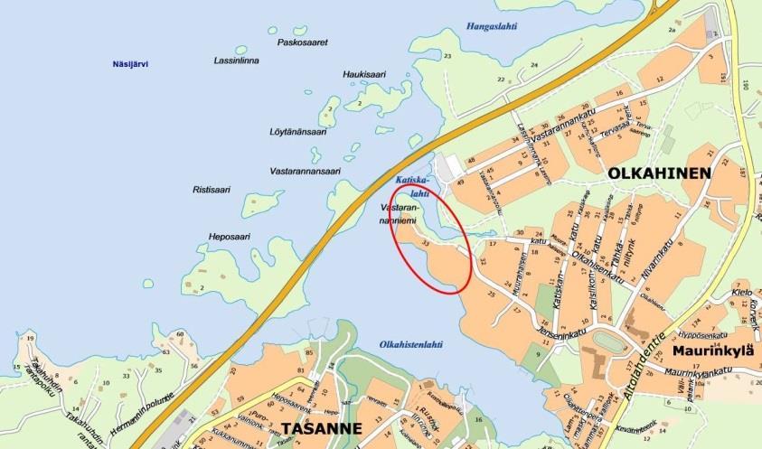 2. SUUNNITTELUALUEEN KUVAUS 2 2.1 Nykytila 2.1.1 Yleiskuvaus Suunnittelualue sijaitsee Näsijärven rannalla Olkahistenlahden Vastarannanniemessä, noin 10 km etäisyydellä Tampereen ydinkeskustasta itään/koilliseen.