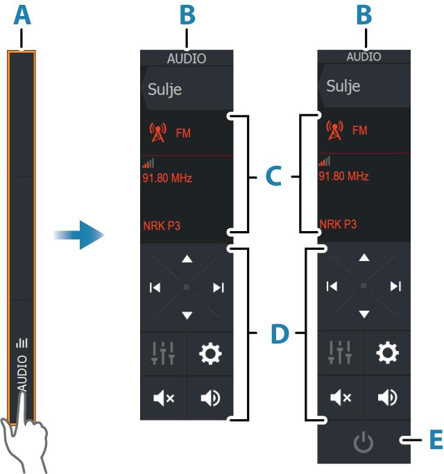 20 Audio Tietoja äänitoiminnosta Jos verkkoon on liitetty yhteensopiva NMEA 2000- tai Ethernetäänentoistojärjestelmä, voit käyttää laitetta aluksen äänijärjestelmän hallintaan ja mukautukseen.