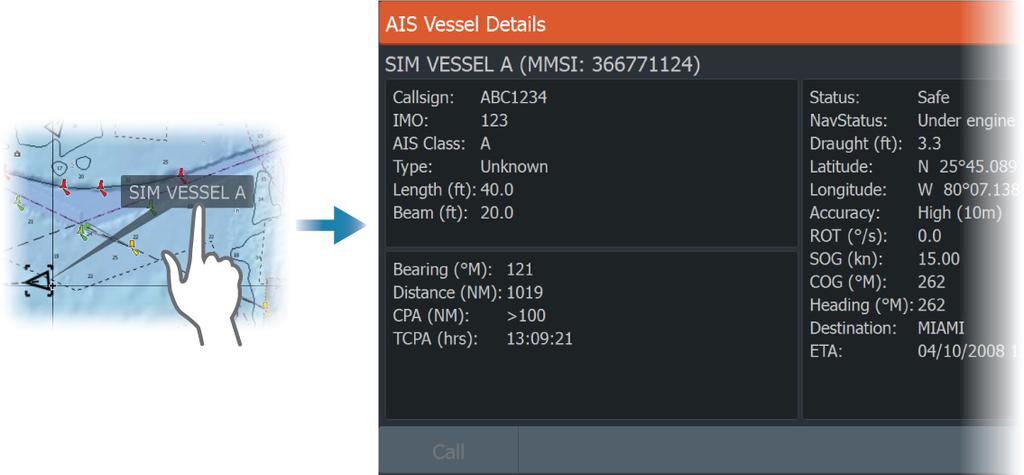 Voit myös valita näytettäväksi vain tietyntyyppiset kohteet. Alukset-valintaikkunassa luetellaan myös vastaanotetut AIS-viestit.