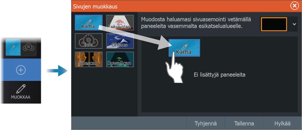 3. (Valinnainen) Muuta paneelien sijoittelua (mahdollista vain 2 tai useamman paneelin kanssa). 4. Tallenna sivun asettelu.