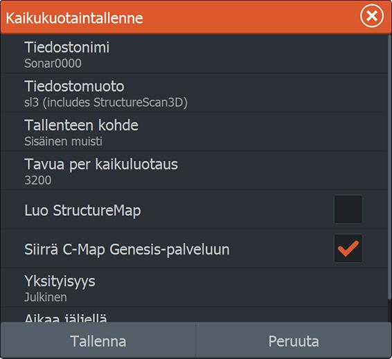 Tietojen tallennuksen aikana vasemmassa yläkulmassa näkyy vilkkuva punainen symboli. Välillä näytön alalaitaan tulee näkyviin tallennuksesta kertova ilmoitus.