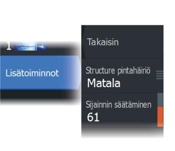 Alue Suurentamalla tai pienentämällä aluetta voit säädellä, miten suuri osa venettäsi ympäröivästä alueesta näkyy näytössä. Taajuus SpotlightScan-käyttötaajuus on 800 khz tai 455 khz.