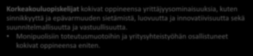 Monipuolisiin toteutusmuotoihin ja yritysyhteistyöhän osallistuneet kokivat oppineensa eniten.