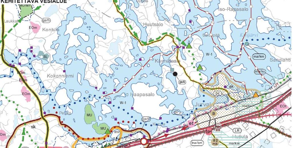 Yleiskaavassa on osoitettu sijainniltaan ohjeellinen venereitti Ylä-Kivijärven vesialueelle Luumäen kunnan alueella.