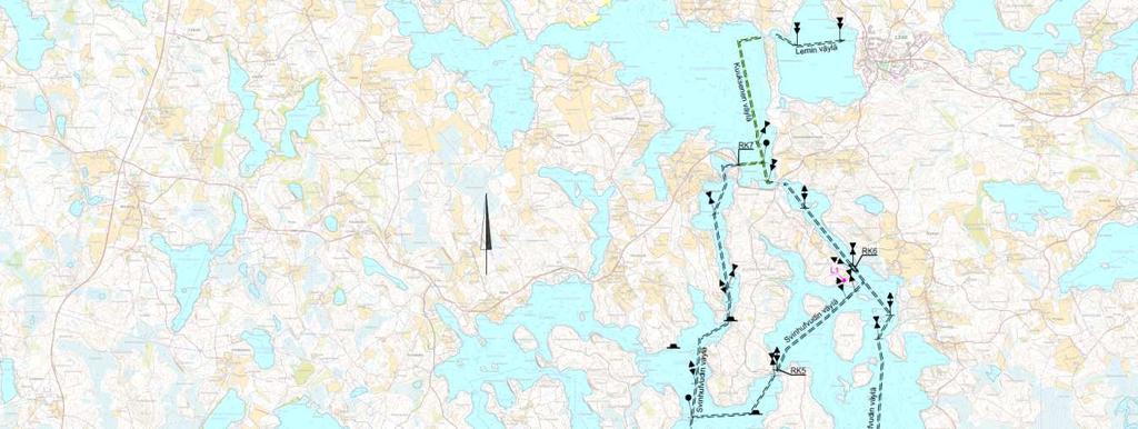 FCG SUUNNITTELU JA TEKNIIKKA OY Hakemussuunnitelma 20 (27) Kuuksenen väylä Lemin väylä Svinhufvudin väylä Luumäen väylä Kuva 13. Perustettavien yleisten paikallisväylien sijoittuminen hankealueella.