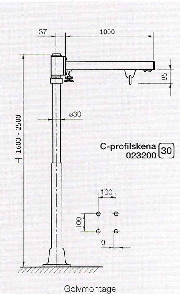 Lattiakiinnike K 1600 2500 Kääntövarsi P 1000