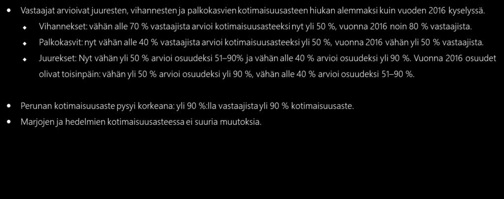 Kasvisten kotimaisuusaste vuoteen 2016 verrattuna 8.10.