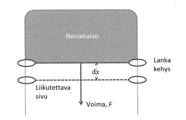 3 Kuva 2.1 Voimien jakaantumien nesteessä ja ilma-neste -rajapinnassa, muokattu lähteestä [5, s. 10].