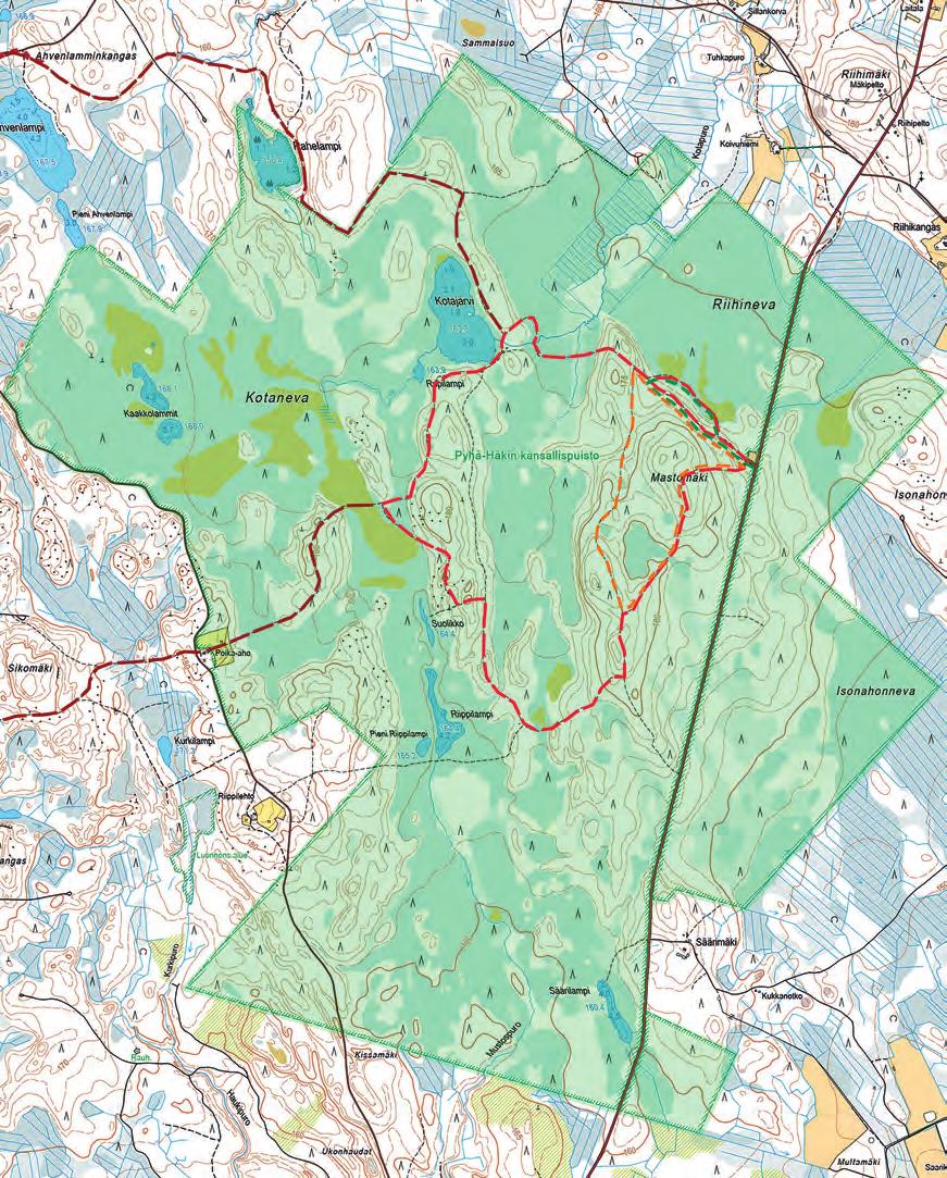 PYHÄ-HÄKKI KANSALLISPUISTO KULHANVUORI JA SYVÄOJANROTKO Pysäköintialue Opaste Kuivakäymälä Kaivo Uimalaituri Keittokatos Mökki Viitasaari 40 km --> Viitasaarentie 60