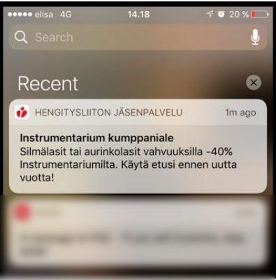 Push-viestien lähettäminen 16. Push-viestit ovat sovelluksen lähettämiä viestejä, jotka ilmestyvät älypuhelimen näytölle ja ilmoitusvalikkoon.