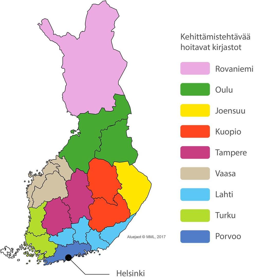 Kehittämiskirjastojen kautta henkilöstön koulutus ulotetaan systemaattisesti kaikkiin alueen kirjastoihin, myös pieniin yksiköihin.