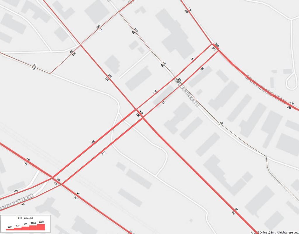 YLEISSUUNNITELMA 11 / 15 3.2 Liikenne-ennuste Liikenne-ennusteena käytettiin Korsholmanpuistikon jatke, liikennemäärät (luonnos 16.2.2016, Sito) -selvityksessä raportoituja liikennemallin liikenne-ennusteita vuoden 2040 iltapäivän huipputunnille.