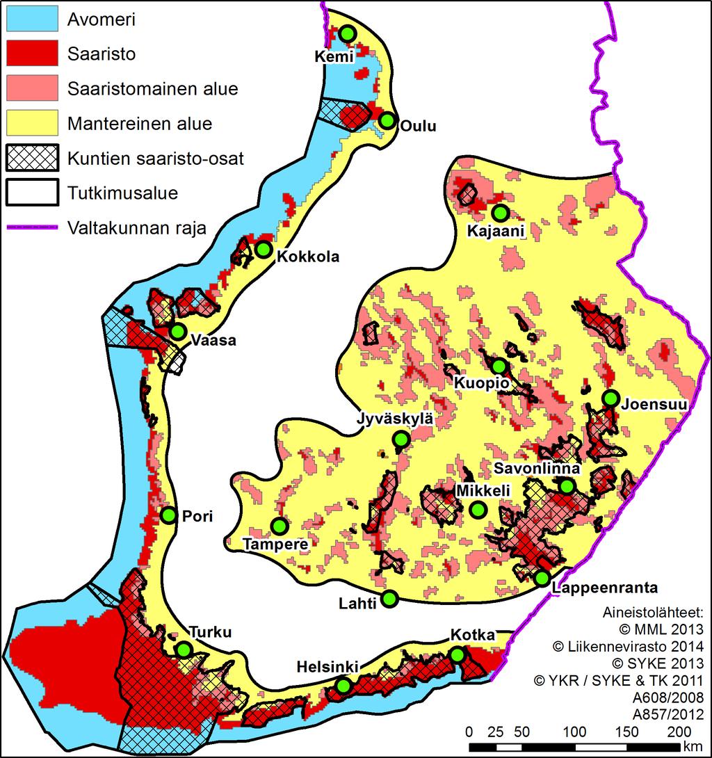 Saaristo-olosuhdeluokitus Tulokset haastavat nykyisen tavan rajata saaristoalueet Paljon laajempia alueita voisi kuulua