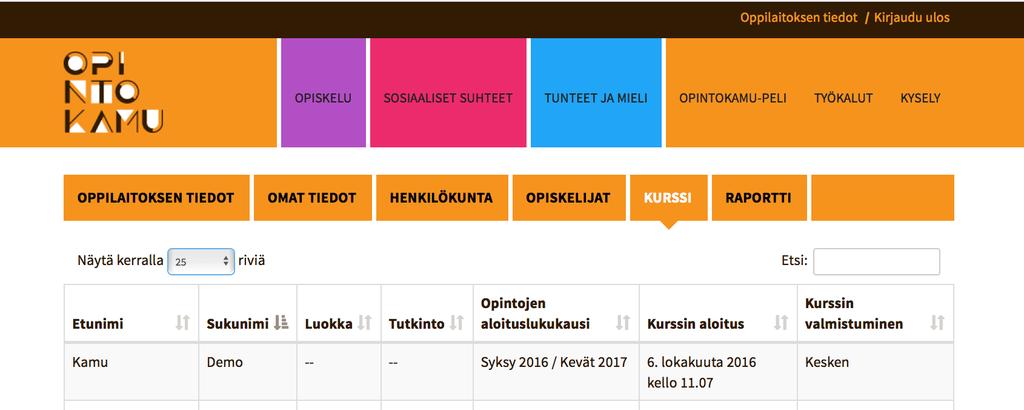 OPINTOKAMU-KURSSI Kurssisuorituksista vastaavan opettaja