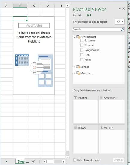 avautuu Pivotista tutun näköinen ikkuna, jossa kentät ovat taulukoittain