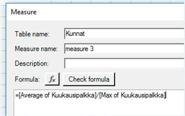 2018 Markku Könkkölä JY DIP 28 KPI sarakkeelle Pivot-taulukon sarakkeille pitää ensin luoda mittari.