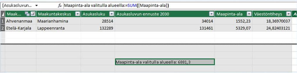 nimetään kuvaavasti ja muotoillaan prosentiksi =[Väkiluku]/[MaakunnanAsukasluku] 20.11.