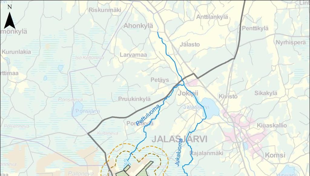 38 Kuva 5-1 Tarkastelualueiden laajuus. Ympäristövaikutuskohtaisesti tarkemmat rajaukset käyvät ilmi tekstistä. Liikenteen vaikutukset kohdistuvat kuljetusreitille.