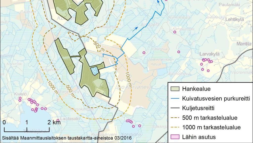 Pohjoisosan tuotantolohkot rajoittuvat Kontionevan tuotantoalueeseen ja eteläiset lohkot ovat Iso-Korvanevan tuotantoalueen läheisyydessä (Kuva