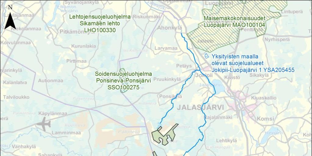Selvitysalueen ympäristössä sijaitsevat suojelualueet on esitetty kuvassa 10-